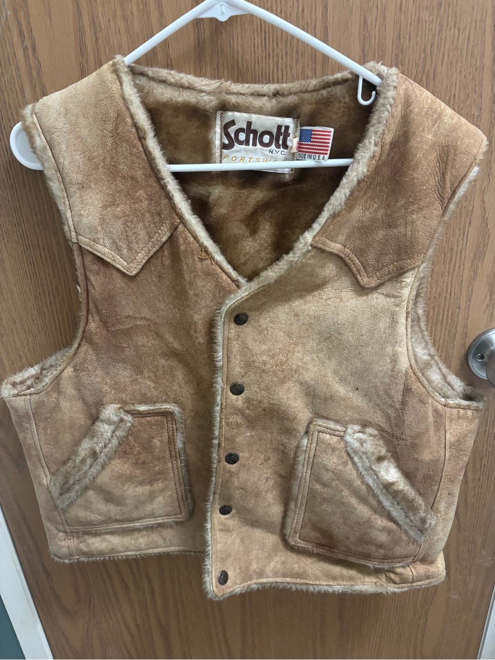 Vintage Schott NYC Sportswear Shearling Vest, Men’s Size 46, Made in USA